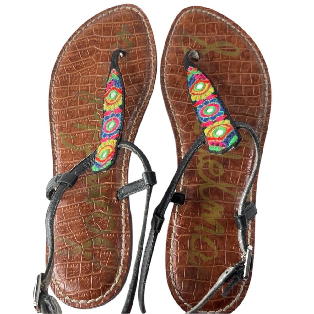 Sam Edelman Sandals 8M Gigi Bombay Embroidered Thong T-Strap Buckle Slingback - Picture 9 of 11